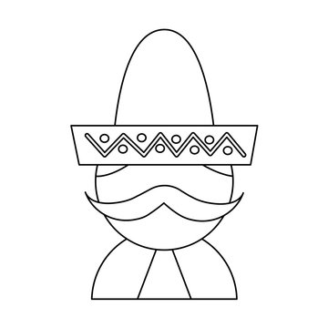 man with sombrero mexico culture icon image vector illustration design  black line
