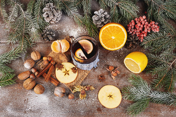 Christmas mulled wine and spices. Christmas background. Merry Christmas
