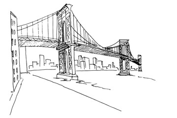 New York Skyline. Black and white vector sketch.