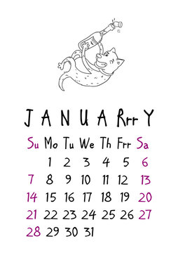 January page. Calendar 2018. Just dogs