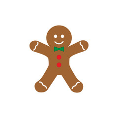 Gingerbread man vector graphic illustration, icon. Sweet and cute gingerbread christmas cookie decorated with sugar icing.