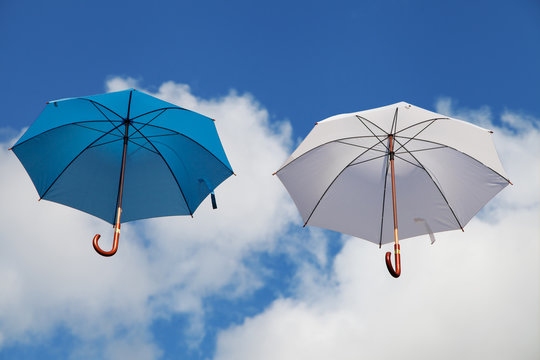 Floating Umbrellas in Blue and White