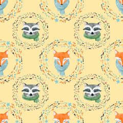 Obraz premium Watercolor cute animal vector pattern
