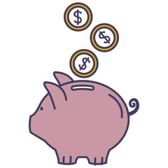 piggy savings with coins vector illustration design