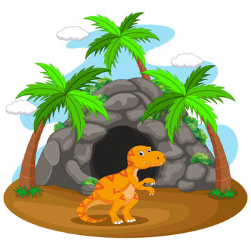 Dinosaur in front of the cave