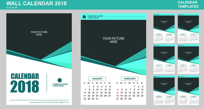Vector design of wall calendar template for 2018 with place for your picture. 2 Months per page