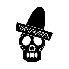 skull in hat day of the dead mexican celebration vector illustration