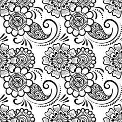 Seamless asian ethnic floral pattern. Mehndi design. Vector illustration