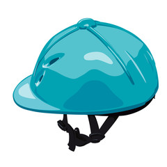 Blue vector riding helmet. Isolated jockey protection on white background. Realistic object from equestrian enviroment with horses. Horse racing equipment. Flatten isolated master illustration.