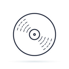 Vinyl record disc, thin line icon or logo for web or app in bright neon colors.