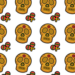 sugar skull and maracas mexico culture pattern image vector illustration design 