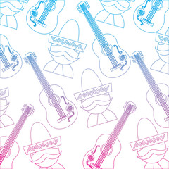 man with sombrero and guitar mexico culture pattern image vector illustration design  blue purple ombre line