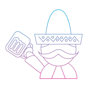 man with sombrero holding beer mexico culture icon image vector illustration design  blue purple ombre line