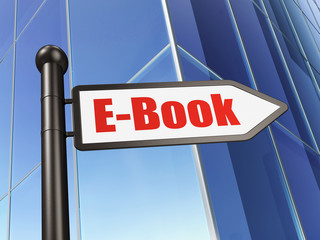 Learning concept: sign E-Book on Building background, 3D rendering