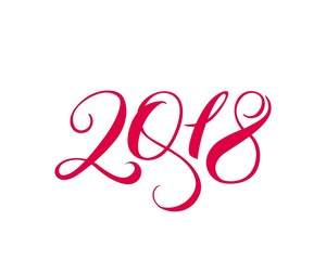 2018 - symbols new year. Hand lettering vector illustration. Festive design, christmas postcards