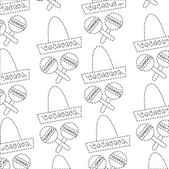 sombrero hat maracas mexico culture pattern image vector illustration design  black dotted line