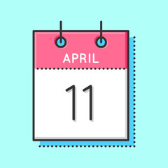April Calendar Icon. Flat and thin line vector illustration. Spring calendar sheet on light blue background. April 11th