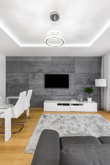 Sitting room with concrete wall