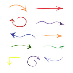 Watercolor collection of arrows. Hand drawn vector elements.