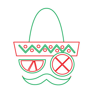 mexican face hat and mustache with slice lemon culture symbol vector illustration