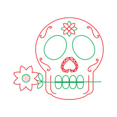 skull with flower in the mouth the day of the death mexican vector illustration