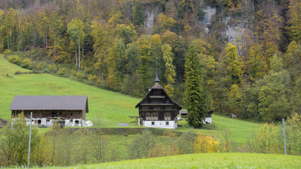 Engelberg, Switzerland, October 29 2017  Beautiful view of countryside village and mountain at autumn in Engelberg, Switzerland © tonefotografia