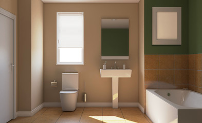 Fototapeta na wymiar Modern bathroom with large window. 3D rendering., Empty picture
