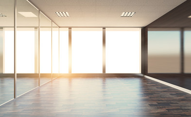 Modern office Cabinet. Meeting room. 3D rendering., Sunset.