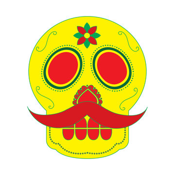 skull with mustache the day of the death mexican traditional vector illustration