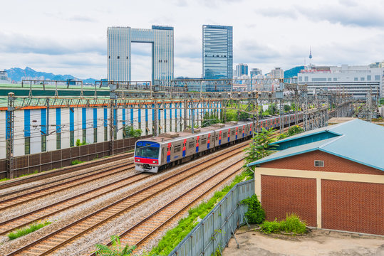 Seoul Subway train traffic in Seoul City,South Korea