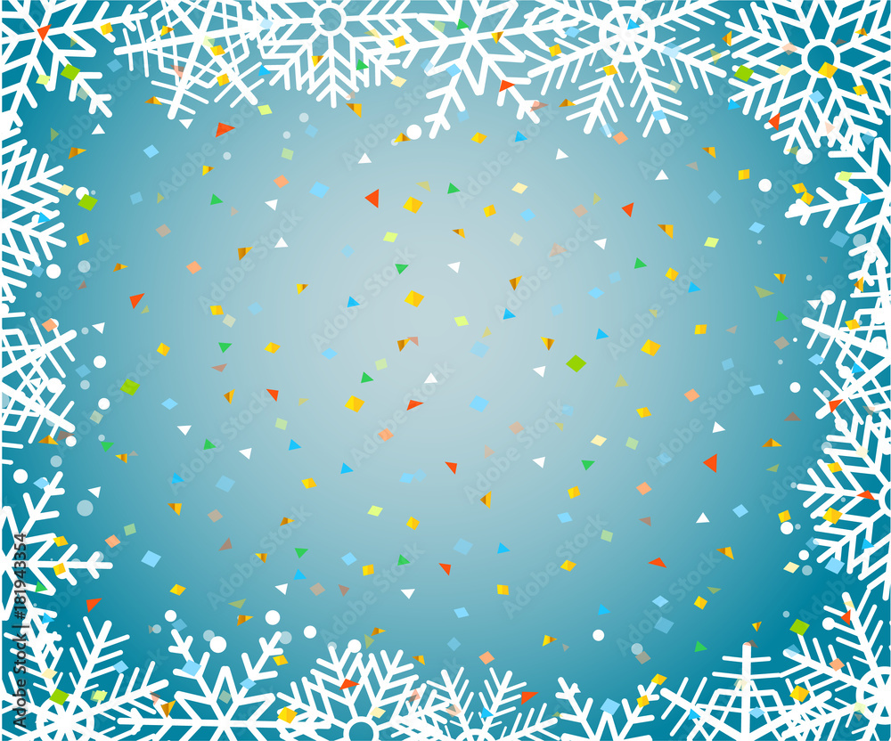 Poster christmas background vector trmplate with snowflakes and confetti