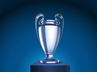 Shining silver cup vector on a stage. Vector illustration