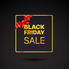 Black Friday golden frame. Black friday sale vector tag with red ribbon