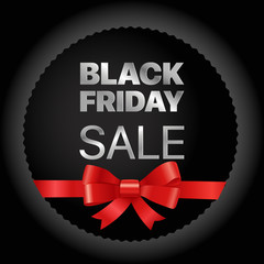Black Friday golden frame. Black friday sale vector tag with red ribbon