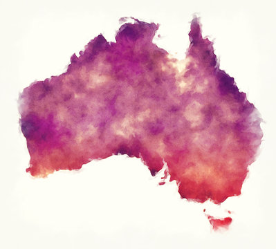 Australia watercolor map in front of a white background