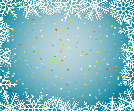 Christmas background vector trmplate with snowflakes and confetti