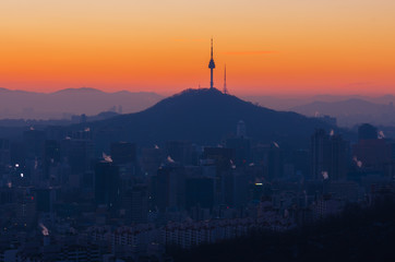 Sunrise of Seoul City Skyline, South Korea