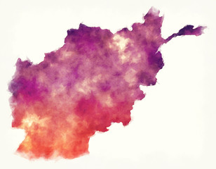 Afghanistan watercolor map in front of a white background