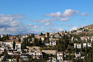 View of the city Granada from the Alhambra Palace / Andalucia, Granada, Spain