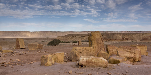 Fototapeta na wymiar Rock formations in desert, Makhtesh Ramon, Negev Desert, Israel