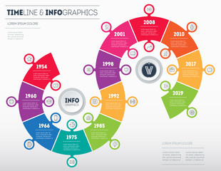 Timeline, Business Infographic concept with 12 options, parts, steps or technology processes. Vector web template for presentation. Time line of Social tendencies and trends graph.