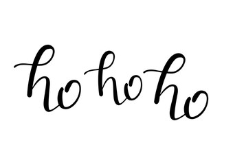 Black Ho-ho-ho Christmas Vector Lettering Illustration on White Background. Holiday Ho Hand Drawn Custom Type for Card, Banner, Poster Template. Typography for Greeting Gift Design.