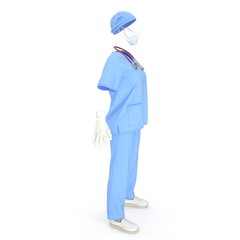 Blue doctor uniform isolated on white. 3D illustration