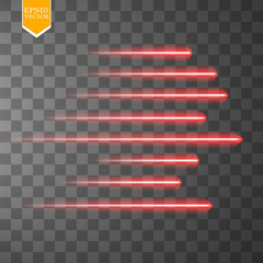 Speed glow red lines isolated. Set of motion signs. Vector illustration.