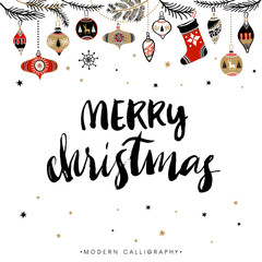 Merry Christmas. Christmas calligraphy. Handwritten brush lettering.