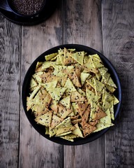 Homemade crackers with linseed, snacks, appetizer