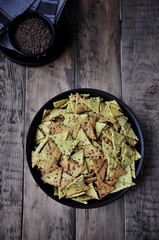 Homemade crackers with linseed, snacks, appetizer