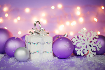 christmas decoration lilac color lights background