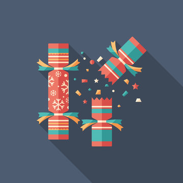 Christmas cracker flat square icon with long shadows.