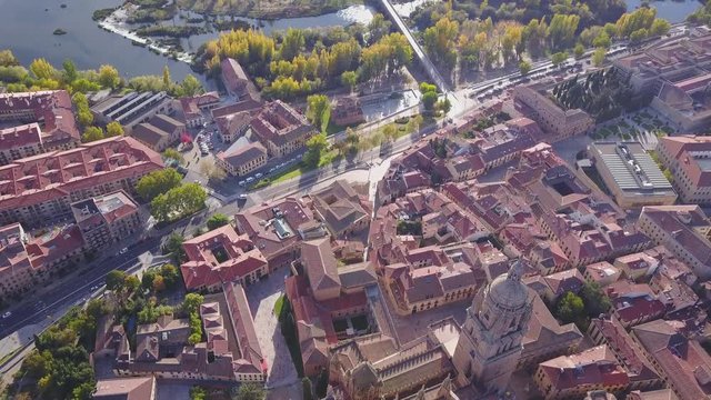 Aerial view of historic cathedral in Salamanca, Castilla and Leon, Spain